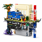 Upside Down Radio Station building-block set shown in its stacked two-world configuration