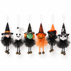 6-piece Halloween plush hanging ornaments: witch, ghost, green witch, pumpkin, black cat and skull with bells