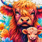 Highland cow face and horn macro detail with real puzzle seams