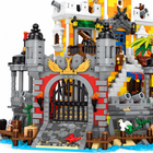 Close detail of the Pirate Harbour set's fortified portcullis gate and cannons