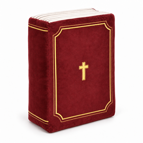33cm plush Bible pillow back cover: burgundy velvet with gold border and embroidered gold cross