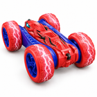 Double-Sided Flip 4WD Drift RC Car rear three-quarter view showing the red and blue double-sided chassis
