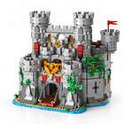 Sword of Holy Spirit castle building set folded closed, front view with gatehouse, towers and red flag