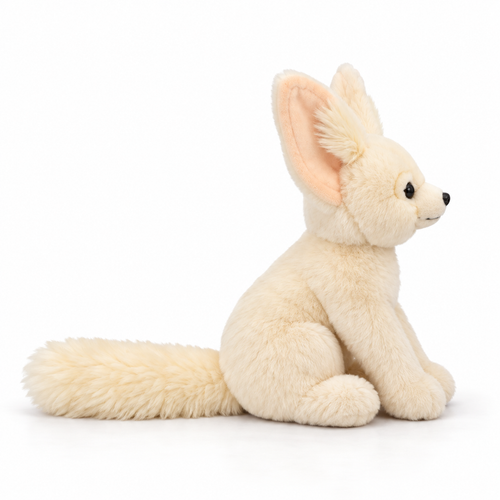 Big Ear Fennec desert fox plush toy side profile, sitting with its bushy tail
