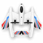 Top view of the amphibious RC plane-boat showing the black canopy, twin propellers, striped wings and rear arch wing