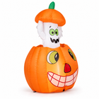2.8ft inflatable pumpkin ghost turned to the right, showing the orange pumpkin face and the white ghost with green eyes
