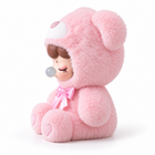 Rolife Nanci pink bear plush doll, seated left-side profile view