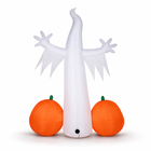 Giant Halloween inflatable ghost back view with pumpkins and blower opening