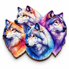 Gray Wolf Pack wooden jigsaw puzzle assembled, low angle showing the thick laser-cut wooden edges