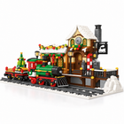 Opposite-side view of 1362PCS Christmas train and winter railway station building blocks with chimney - Toylvia