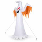 12FT giant Halloween inflatable scary ghost with orange flame panels and red eyes, side angle with tether ropes