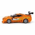 358PCS orange sports car building blocks racing model, side view with black rear wing