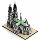 High-angle view of the complete Cologne Cathedral building-block model and tiled base