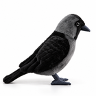 23cm Western Jackdaw plush bird right side profile showing the grey hood, black wings and tail