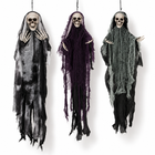 3-pack hanging Halloween grim reapers in grey, purple and green gauze robes