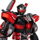 Close-up of the Dark Wanderer mecha head and red chest core
