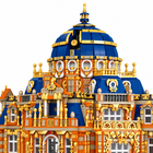 Close-up of blue dome, round windows and gold balustrade on astronomy museum brick model - Toylvia