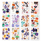 All 12 Halloween temporary tattoo sheets for kids laid out flat, 190 pieces in total