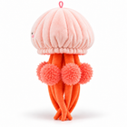 Side profile of 30cm jellyfish plush toy with coral pom-pom tufts and orange tentacles - Toylvia