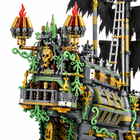 Flying Dutchman pirate ship building set close-up of the stern with flame lanterns, gold skull and balcony