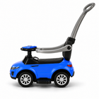 Blue 2-in-1 toddler push car with parent handle, side profile view