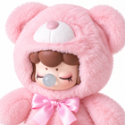 Rolife Nanci pink bear plush doll close-up showing face, fur, and bow