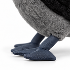 Close-up of the Jackdaw plush grey belly fabric and stitched blue-grey fabric feet