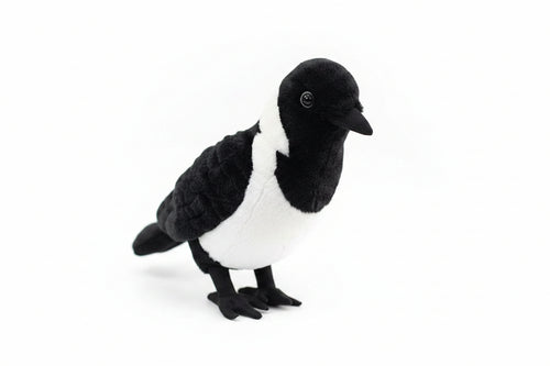 The 23CM Realistic Daurian Jackdaw plush toy shown perching upright from a front three-quarter view on a clean background.