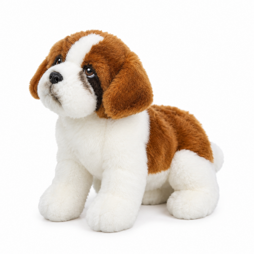 23CM Saint Bernard plush dog doll shown sitting on a clean white background.