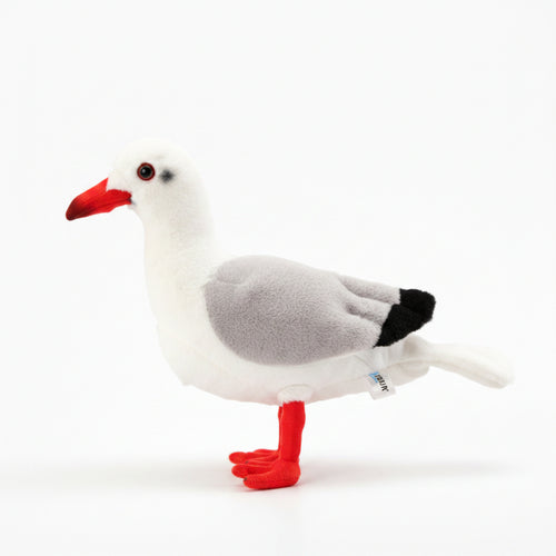 The 25CM Realistic Red-Billed Gull plush toy shown perching upright from a front three-quarter view on a clean background.