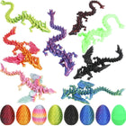Complete 8-pack set of 3D printed textured Easter dragon eggs with articulated mini crystal dragons emerging on a clean white background.