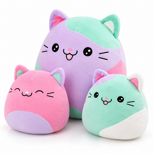 3PCS New Cat Pillow Plush Set 45 degree left-facing centered