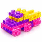 Translucent purple, yellow and pink squishy jelly blocks built into a toy car