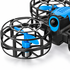 Close-up of the 4DRC V18 blue motor and propeller inside its black circular protective cage.