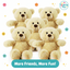 Five beige teddy bears stacked together with decorative elements and 'Toyliava Toys' branding.