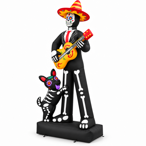 7.3FT Halloween Inflatable Ghostly Musician with Dog 6 LED Decor viewed three-quarter left on white