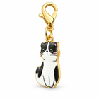 Color 4 tuxedo enamel cat charm facing three-quarters left