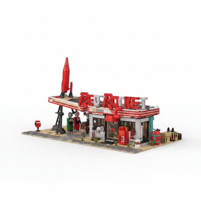 Red Abandoned Gas Station Building Set | 2221PCS Doomsday House | Toylvia