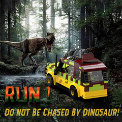 Clear instruction booklet showing step-by-step assembly guide for the 309-piece Jurassic Tour Vehicle building blocks set with detailed construction diagrams