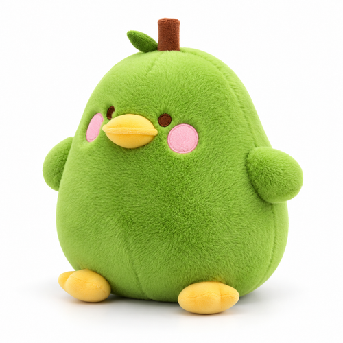 Green Pear plush duck — left three-quarter studio photo
