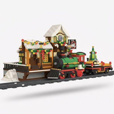 1362PCS Christmas Train Building Blocks Winter Railway Station Set