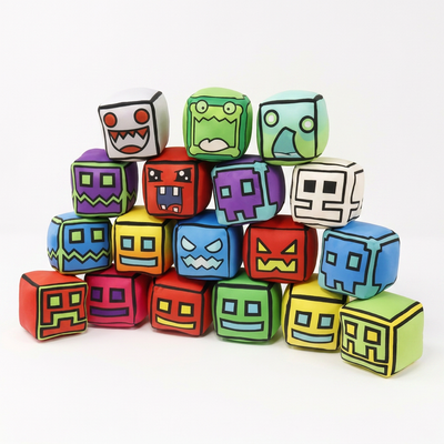 Geometry Dash Cube Plush | Square Game Pendant & Pillow | Toylvia