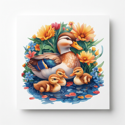 Duck Family & Flowers Wooden Jigsaw Puzzle - Unique Animal-Shaped Pieces