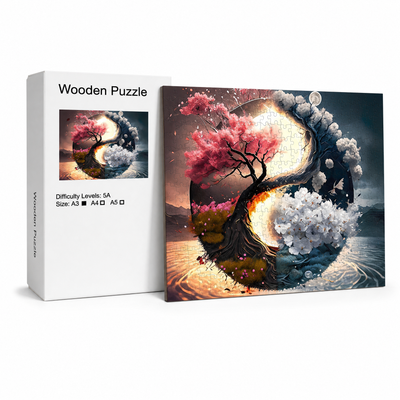 Tree of Life Yin Yang Wooden Puzzle for Adults – Sun & Moon Art Jigsaw