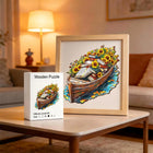 Vintage Boat Wooden Puzzle Stacked Books & Sunflower Art
