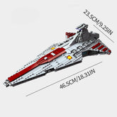 Complete Space Battleship 960 piece building blocks set displayed in red, white, and gray colors, featuring epic sci-fi defense spaceship design with advanced weapons systems and professional-grade construction quality