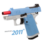 Bailiff 2011 blue dart blaster toy displayed on a white background.