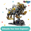 Complex mechanical model toy with gold and silver elements on a white background, featuring the ToyLivia Toys brand.