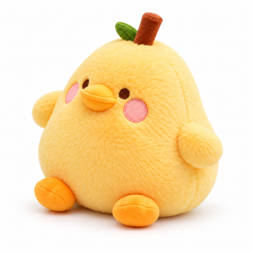 Yellow Pear plush duck — left three-quarter studio photo