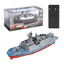 Toy warship with remote control and packaging on a white background